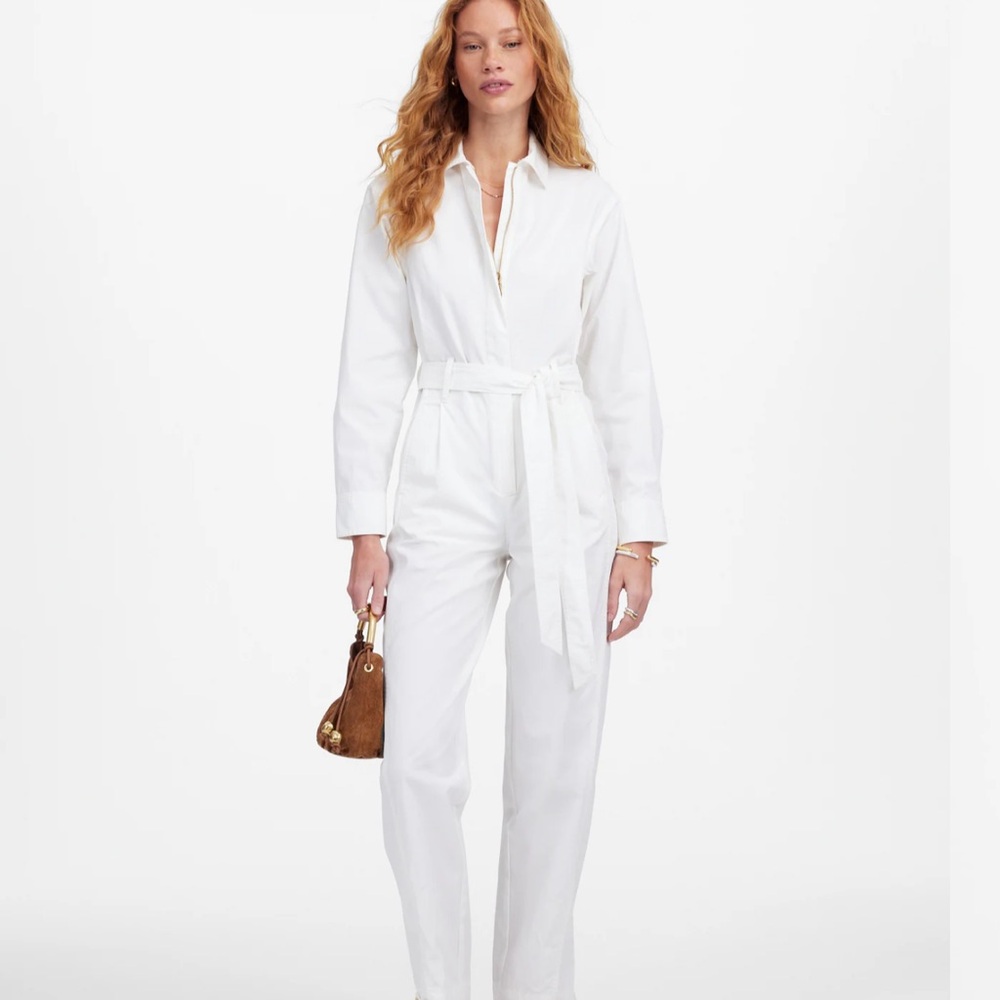 Madewell Utility Coverall Straight-Leg Jumpsuit White Tie-Waist, XS NWOT